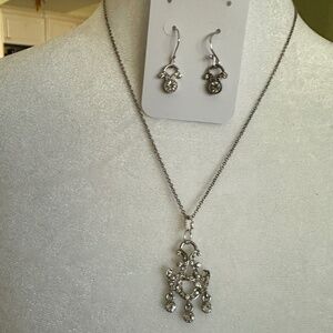 Set of Earrings & Necklace Clear Rhinestones